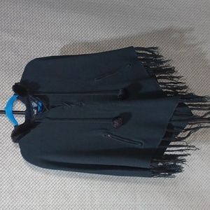 DeRotchild size S/M Black Fringe Vintage Knit Poncho